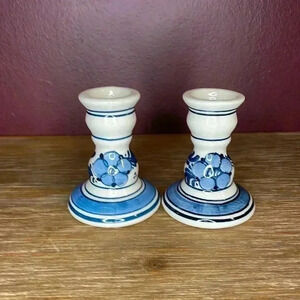 Vintage Delft Holland Hand Painted Signed Candlestick Holders